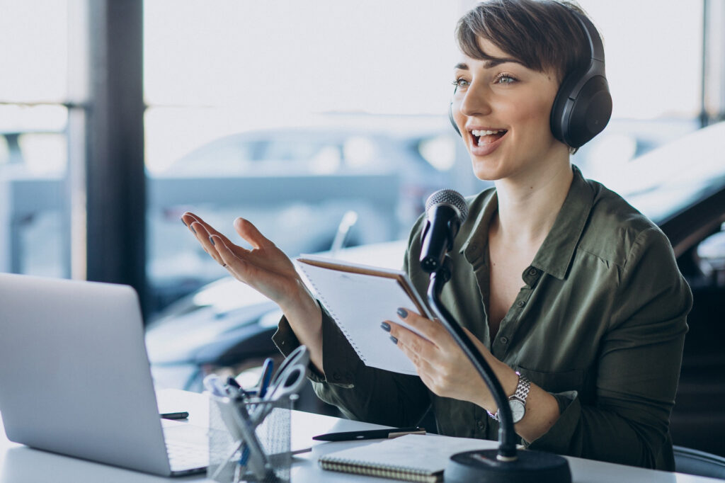 Remote interpreting professional using headset and microphone online